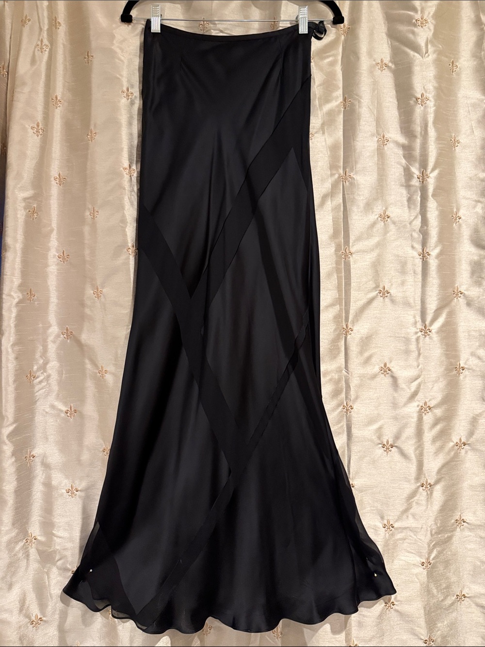 Black Satin Panel A-Line Maxi Skirt